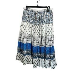 NATURLS Boho Knee Length Skirt M Prairie Gypsy Phoebe‎ Buffay Blue White Paisley